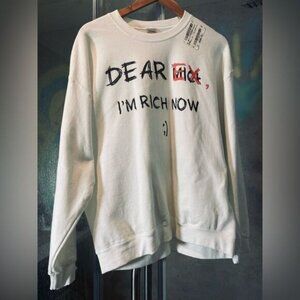 Dear Ex Im Rich Now Sweatshirt - White Black Red - L - Y2k Pullover Sweatshirt
